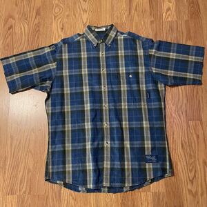 Vintage Timberland Shirt Mens S‎ Chambray Blue Plaid Short Sleeve Button Front